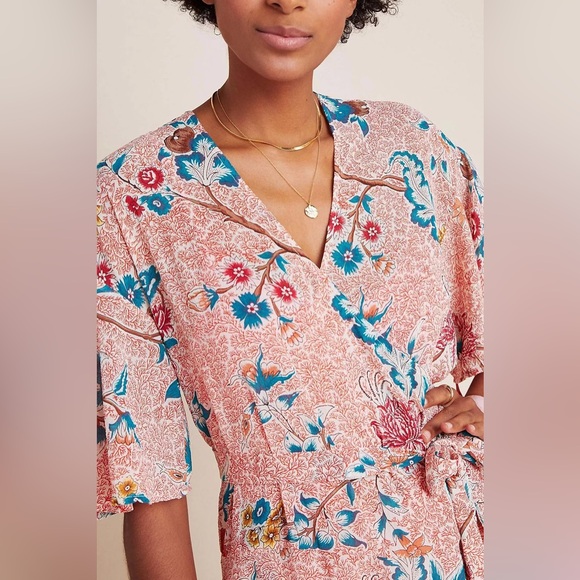 Anthropologie Maeve Adelaide pink floral Wrap Dress 23820 - Picture 4 of 12